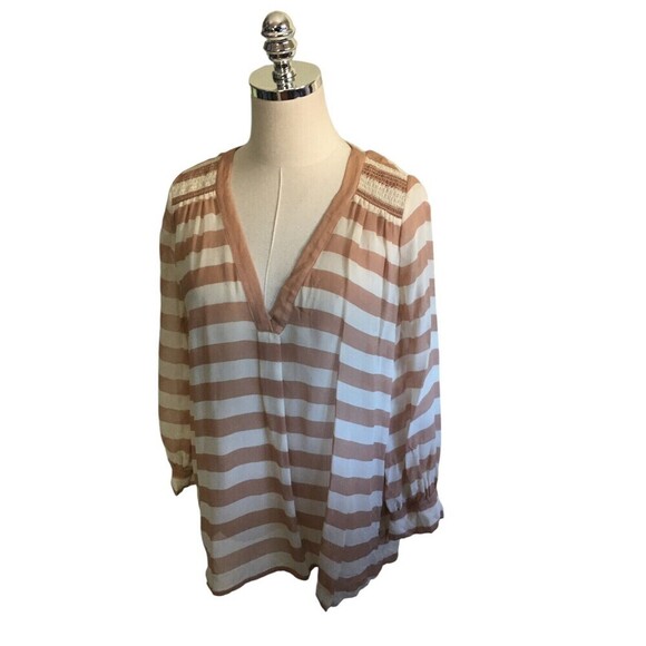 Joie Top Women's Size Small Brown White Stripes Long Sleeves Sheer - Picture 3 of 8